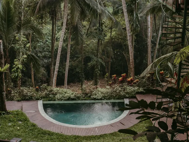 Private villa pool in a tropical Ubud garden