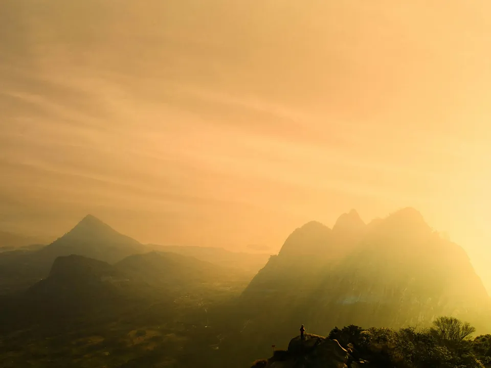 Golden morning light over the Bali mountains
