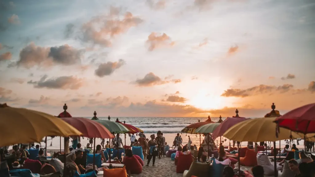 Crowds on a Bali beach at Kuta, one of the destinations in the proposed visa-free zones
